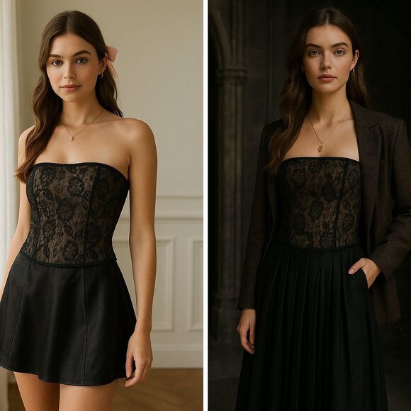 Express Women’s Lace Black Top M Lacecore Coquette Romantic Core Whimsygoth - Picture 2 of 13